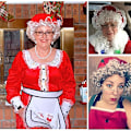 Miniatyrbild 3 av 7: Fru Claus hatt kostym för kvinnor jul tomten mopp spets vit trim mössa för jul nyår festlig cosplay