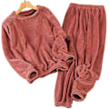 Miniatyrbilde 1 av 4: Tykt Varmt Dame Pyjamas Sett Ensfarget Genser Rund Hals Pyjamas For Jente Dame Kjæreste Mor Rose Red One Size