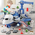 Miniatyrbild 3 av 5: Leksaksbilset med transportflygplan, stort tema-flygplan, 4 byggbilar, 11 vägskyltar, pedagogiskt leksaksbilset för små pojkar och flickor Blue