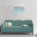 Miniatyrbillede 2 af 4: Loftlampe med lys og fjernbetjening - Stille loftsventilator med timer, soveværelse med lys, stikkontakt, bærbar vægventilator, hvid