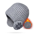Miniatyrbillede 7 af 8: Vinter Blød Plys Strikket Hue Mænd Kvinder Vindtæt Sport Øreklapper Hue Solid Mode Hue Hatte Dark gray