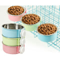 Miniatyrbillede 7 af 7: 1 STK 2-I-1 Aftagelig Hundebolle til Kasser Hvalpefodermater Vandskål med Boltholder Rustfrit Stål Hængende Skål til Kæledyr Pink Small - Round
