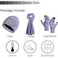Miniatyrbilde 2 av 7: Vinter Unisex Beanie Hatt, Skjerf og Hansker Sett, Elastisk Strikket Hatt Langt Skjerf Berøringsskjermhansker Med Tykk Fleece Innerfôr for Menn og Kvinner Deep Purple