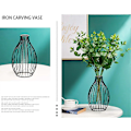 Miniatyrbillede 4 af 5: Metal Rack Stand Klar Blomstervase Glas Vaser Sæt, Nordisk Stil Lanterne Glas Jern Kunst Plantebeholdere til Kontor Hjem Bryllup Dekoration (Sort)