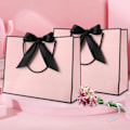 Miniatyrbild 8 av 8: Presentpåsar för presenter, presentpåsar i papper med rosettband, presentpåsar för bröllop, brudtärnor, födelsedag, fest, firande, 12,6 x 9,8 x 3,9 tum Pink-Black ribbon