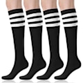 Miniatyrbillede 1 af 5: 4-pak Kvinders Knæhøje Strømper Casual Tube Strømper Black white