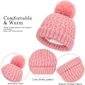 Miniatyrbillede 4 af 7: Vinterhue, Halsklæde og Handsker Sæt til Børn, 3 stk. Strikket Varmt Hæklet Tykt Fluffy Halsklæde Pom Pom Hue To Fingre Touch Screen Handsker Sæt Pink2