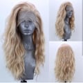 Miniatyrbilde 1 av 5: Lang Naturlig Krøllete Glueless Lace Front Parykk Gyllen Blond Syntetisk