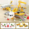 Miniatyrbild 1 av 5: Leksaksbilset med transportflygplan, stort tema-flygplan, 4 byggbilar, 11 vägskyltar, pedagogiskt leksaksbilset för små pojkar och flickor Yellow