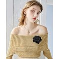 Miniatyrbilde 2 av 5: Kamelia Blomst Brosjer Lapel Pins Blonder Blomster Brosje Klassisk for Bryllup Fest Dans Bankett for Kvinner Damer Elegant Black
