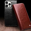 Miniatyrbillede 2 af 5: QIALINO Classic Ægte Læder Telefonetui til iPhone 15 Black 15 Plus