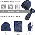 Miniatyrbilde 5 av 5: Vinter Unisex Beanie Hatt, Skjerf og Hansker Sett, Elastisk Strikket Hatt Langt Skjerf Berøringsskjermhansker Med Tykk Fleece Innerfôr for Menn og Kvinner Navy