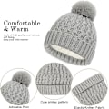 Miniatyrbild 3 av 7: Vintermössa, Halsduk och Vantar Set för Barn, 3-Delar Stickad Varm Crochet Tjock Fluffig Halsduk Pom Pom Mössa Två Fingrar Touch Screen Vantar Set Grey