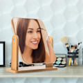 Miniatyrbillede 2 af 5: Makeup spejl i træ, bord spejl, 360° drejeligt firkantet spejl til toiletbord, skrivebord, badeværelse, soveværelse