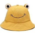 Miniatyrbild 1 av 4: Groda Bucket Hat Söt Bomull Bucket Solhatt Bred Brätte Fiskarehatt för Vuxna Kvinnor Flickor A3 Frog Yellow