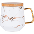Miniatyrbillede 5 af 5: Porcelæn Te Kop Kaffe Kande Sæt til Eftermiddagste - Marmor Mønster (Sort, Kort 300ml + Træ Underkop)