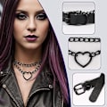 Miniatyrbild 2 av 6: Punk Goth PU Läder Choker Halsband med Hjärthänge Berlocker Choker för Kvinnor Män G