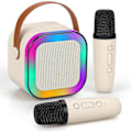 Miniatyrbilde 1 av 7: Mini Karaoke-maskin for barn og voksne, bærbar Bluetooth Karaoke-høyttaler med 2 trådløse mikrofoner, perfekt gave til jenters bursdagsfest Off-white