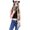 Miniatyrbillede 8 af 8: 3 i 1 Fluffy Plush Dyr Ulv Leopard Hætte Halsklæde Hat med Poter Vanter Handsker Tyk Vinter Varmt Øreklapper Bomber Hat til Kvinder Mænd