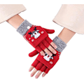 Miniatyrbillede 1 af 2: Voksne Julehandsker Strikket Halvfingerhandsker med Flip Cover Konvertible Handsker Vintervarme Handsker Reindeer Red