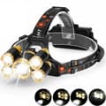 Kraftig hodelykt 5x T6 LED med batterier + 12V lader + bil Svart