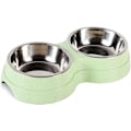 Miniatyrbillede 1 af 7: 1 stk Dobbelt Hundebolle, Skridsikker Aftagelig Dobbelt Skål i Rustfrit Stål 2-i-1 Hundebolle med Spildfri Funktion til Små Hunde Green