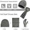 Miniatyrbilde 6 av 7: Vinter Unisex Beanie Hatt, Skjerf og Hansker Sett, Elastisk Strikket Hatt Langt Skjerf Berøringsskjermhansker Med Tykk Fleece Innerfôr for Menn og Kvinner Medium Gray