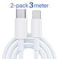2-Pakning Lader for iPhone - USB-C - Kabel / Ledning - 20W - 3m - Hurtiglader Hvit