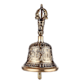 Miniatyrbilde 1 av 5: Tibetansk buddhistisk klokke i bronse med Vajra-pute for meditasjon og bønn Gold M