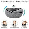 Miniatyrbillede 3 af 5: Memory Foam Rejse Nakkepude 360 Graders Støtte U-Formet Flyvemaskinepude med Justerbar Lukketap Nap Pude Black