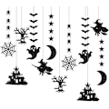 Miniatyrbilde 1 av 7: Halloween Flaggermus og Edderkopp Hengende Sett, 12 stk Halloween Ornamenter Svarte Glitter Flaggermus Heks Edderkoppnett Spøkelse Banner Girlander, Skummel Tema Veggklistremerker Hengende
