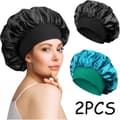 Nattmössa, satinhårmössa, sovmössa med elastiskt band, mjuk duschmössa, för långt lockigt hår, 2 st
