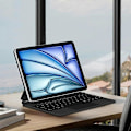 Pikkukuva 5 / 5: iPad Air 11 (2024) (M2) Bluetooth-näppäimistö Magneettinen Ripustus PC+PU Nahka Tablet-kotelo - Musta Multicolor Black