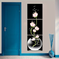 Pikkukuva 4 / 5: 3 kpl Pink Flower Square Canvas Prints -taulu, Seinätaidekuva Olohuoneen Sisäänkäynnille Koti Sisustukseen, Kehyksetön