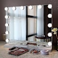 Miniatyrbillede 2 af 5: Spejlsæt med LED-lys, 10 dæmpbare makeup-lys med USB-tilslutning til toiletbord, badeværelse og soveværelse