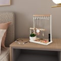 Miniatyrbilde 5 av 5: Smykkeholder, 3-lags halskjedehengende tre-ringorganisator ørepyntbrett, 8 kroker oppbevaring halskjeder, armbånd, ringer og klokker på D 3T 3T 3T