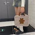 Miniatyrbillede 4 af 5: Computer taske indvendig lomme beskyttende skal mode 13-14 tommer håndtaske laptop taske mode kuffert brun ternet