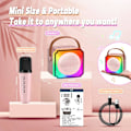 Miniatyrbilde 8 av 8: Barne-Karaoke Maskiner med 2 Mikrofoner, Bærbar Bluetooth-Høyttaler med Fargerike LED-Lys, Stemmeendring, Mini Karaoke-Maskin for Bursdagsgaver Pink