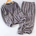 Miniatyrbillede 4 af 4: Tykt Varmt Dame Pyjamassæt Ensfarvet Pullover Rund Hals Pyjamas Til Pige Kvinde Kæreste Mor Blue Cat Gray XL