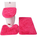 Miniatyrbild 1 av 4: Mjuka Mikrofiber Badmattor Set med 3 delar, Badmatta + Konturmatta + Toalettlockskydd, Halksäkra Badmattor med PVC-prickar Flanellbakstycke Rose Red