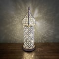 Miniatyrbilde 3 av 5: Marokkansk Hvit Hult LED Vindlys Jern Lanterne Hjem Soverom Stue Atmosfærisk Dekorativ Lampe Ornamenter Liten Størrelse 27,2cm Høy