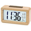 Miniatyrbillede 1 af 5: Digitalt Vækkeur, Træ Sengelampe Med Stor LCD-baggrundsbelyst Skærm, Temperatur, Snooze-funktion, Lysstyrkesensor, 3 AAA Batteridrevet