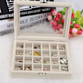 Miniatyrbild 4 av 4: Smyckeskrin Smyckesorganisatör för Ring Örhänge Halsband Smyckesvisningslåda Förvaringslåda Smyckesutställning med Lock Beige 24 grid