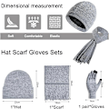 Miniatyrbilde 6 av 7: Vinter Unisex Beanie Hatt, Skjerf og Hansker Sett, Elastisk Strikket Hatt Langt Skjerf Berøringsskjermhansker Med Tykk Fleece Innerfôr for Menn og Kvinner Grey