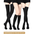 Miniatyrbillede 3 af 7: Over Knee Strømper, Høje Strømper med Striber, 3 Stribede Høje Strømper, Kvinders Rørstrømper, Varme Cosplay Strømper til Piger Black