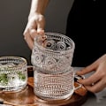 Miniatyrbillede 4 af 6: 2 stk Vintage Kaffe Kopper, 400Ml Glas Te Kopper med Skeer, Klar Præget Glas Kopper, Glas Kaffe Kopper