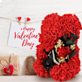 Miniatyrbild 2 av 5: (Röd)Björn på ros Alla hjärtans dag present till henne Ros blomma björn mors dag present, födelsedag nallebjörn