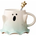 Miniatyrbillede 1 af 6: Tekop, Keramik 11oz Halloween Kaffeekop med Låg - Venlig Spøgelse