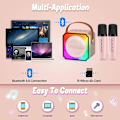 Miniatyrbilde 7 av 8: Barne-Karaoke Maskiner med 2 Mikrofoner, Bærbar Bluetooth-Høyttaler med Fargerike LED-Lys, Stemmeendring, Mini Karaoke-Maskin for Bursdagsgaver Pink