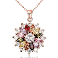 Miniatyrbillede 1 af 5: Roseguldbelagt halskæde skinnende modefarve blomsterform cubic zirconia vedhæng halskæder smykker til kvinder piger